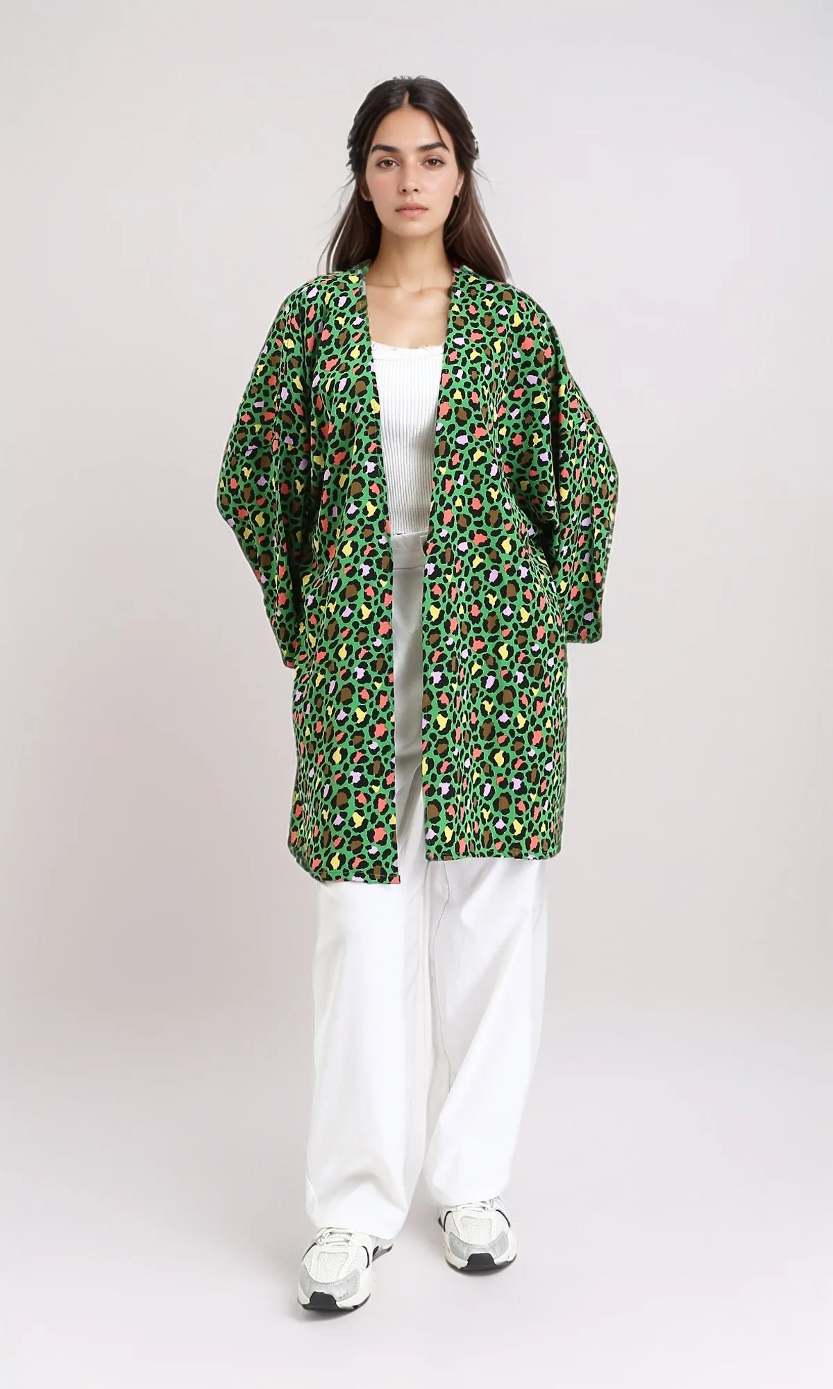 R210710 - Leopard Long Sleeves Colorful Cardigan - Green