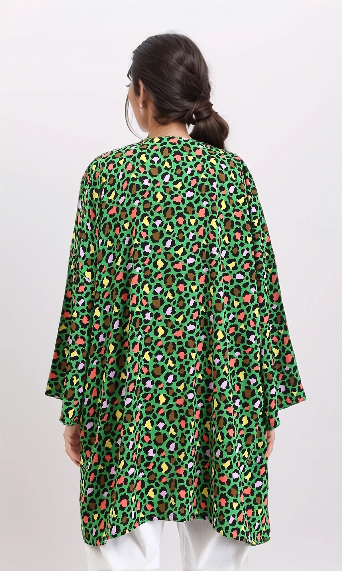 R210710 - Leopard Long Sleeves Colorful Cardigan - Green
