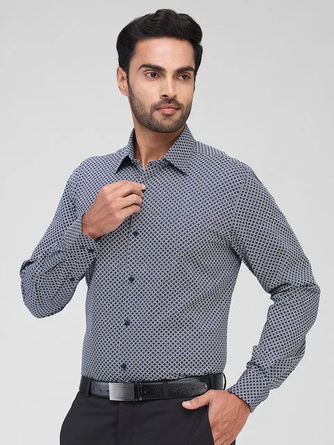 Raymond Men Blue Printed Regular Fit Cotton Formal Shirts