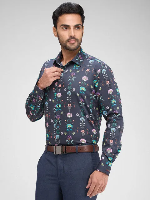 Raymond Men Grey Printed Regular Fit Cotton Formal Shirts