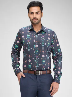 Raymond Men Grey Printed Regular Fit Cotton Formal Shirts