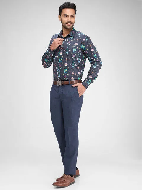Raymond Men Grey Printed Regular Fit Cotton Formal Shirts