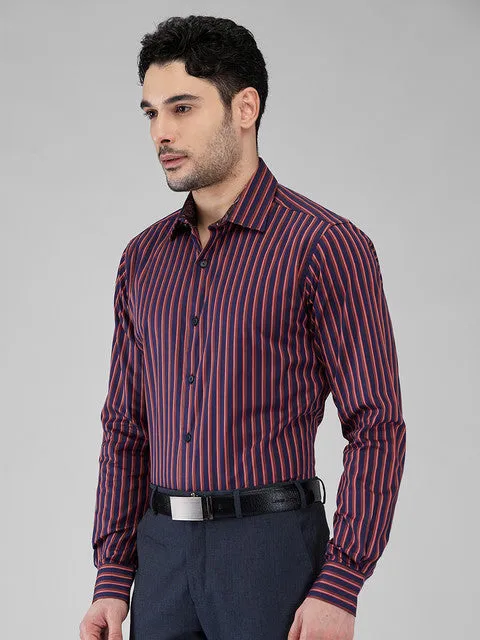 Raymond Men Orange Stripe Slim Fit Cotton Formal Shirts