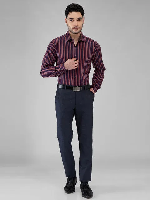 Raymond Men Orange Stripe Slim Fit Cotton Formal Shirts