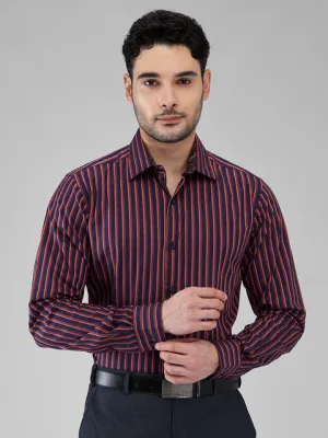 Raymond Men Orange Stripe Slim Fit Cotton Formal Shirts