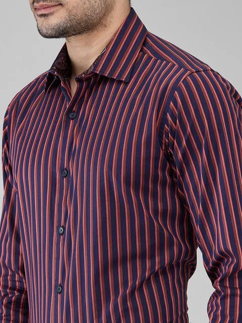 Raymond Men Orange Stripe Slim Fit Cotton Formal Shirts