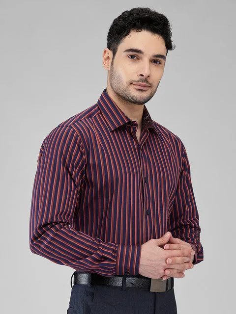 Raymond Men Orange Stripe Slim Fit Cotton Formal Shirts