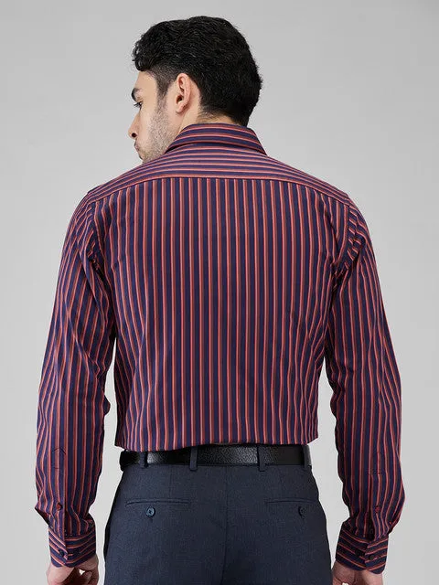 Raymond Men Orange Stripe Slim Fit Cotton Formal Shirts
