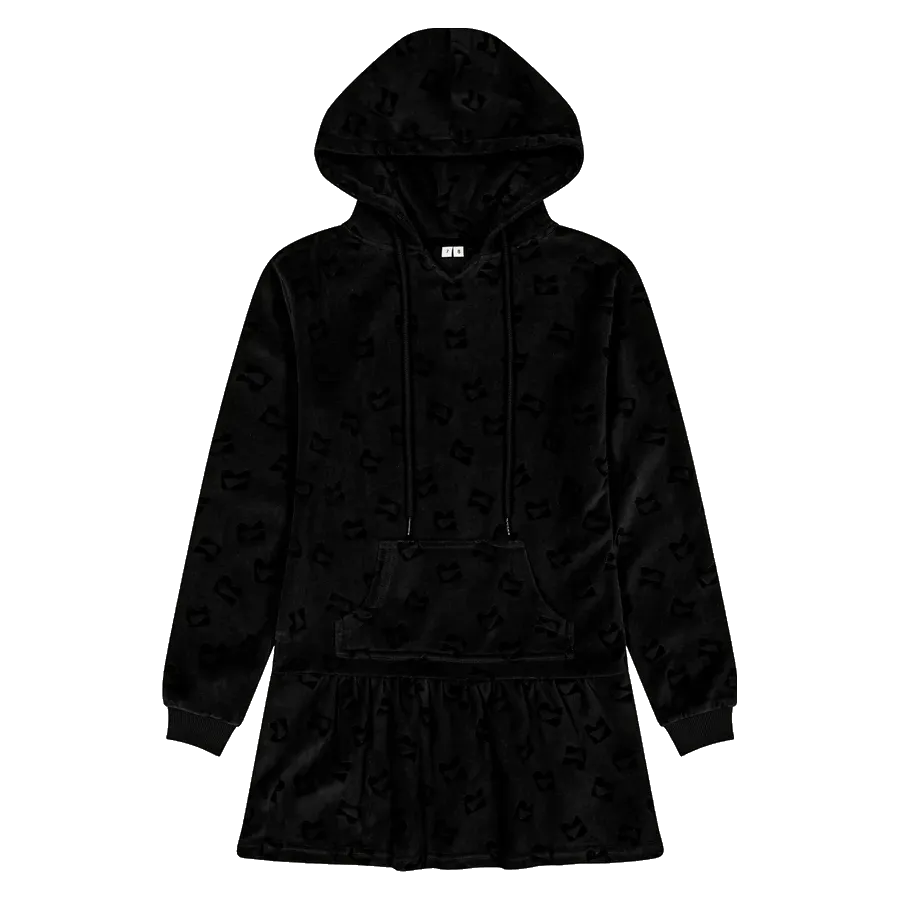 Retro Kid Black Velour Hooded Dress