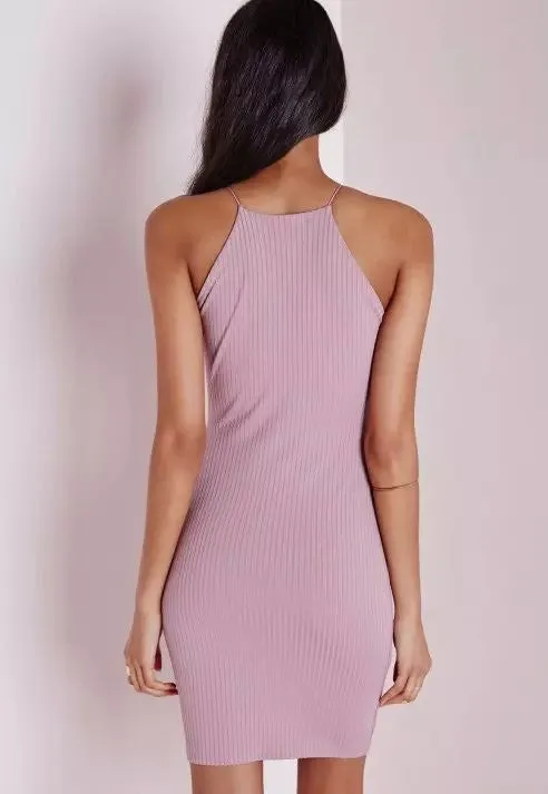 Sexy Spaghetti Strap Ribbed Texture Bodycon Short Dress