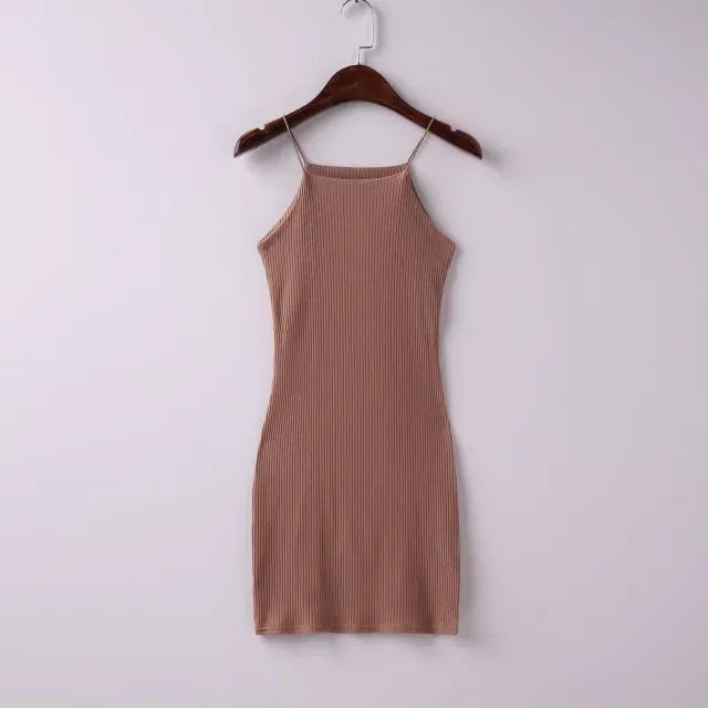 Sexy Spaghetti Strap Ribbed Texture Bodycon Short Dress