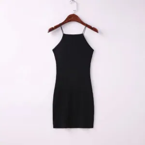 Sexy Spaghetti Strap Ribbed Texture Bodycon Short Dress