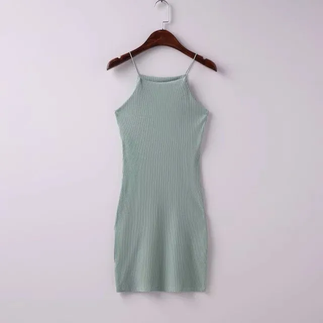Sexy Spaghetti Strap Ribbed Texture Bodycon Short Dress
