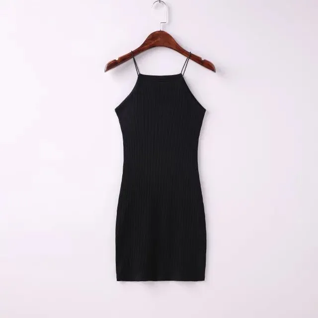 Sexy Spaghetti Strap Ribbed Texture Bodycon Short Dress