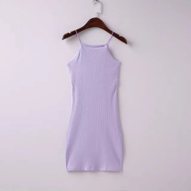 Sexy Spaghetti Strap Ribbed Texture Bodycon Short Dress