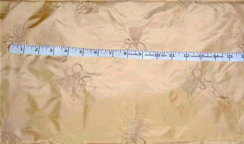SILK TAFFETA FABRIC LIGHT GOLD X GOLD EMBROIDERY 54" WIDE TAF#E17[2]