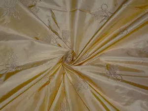 SILK TAFFETA FABRIC LIGHT GOLD X GOLD EMBROIDERY 54" WIDE TAF#E17[2]