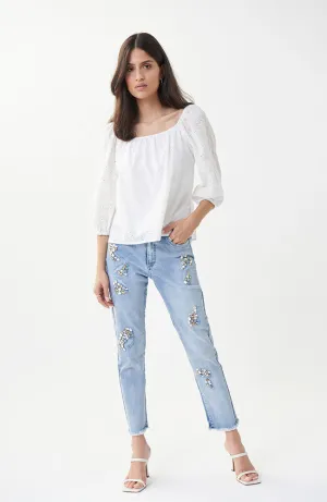 Stone Embellished Jean in Light Denim