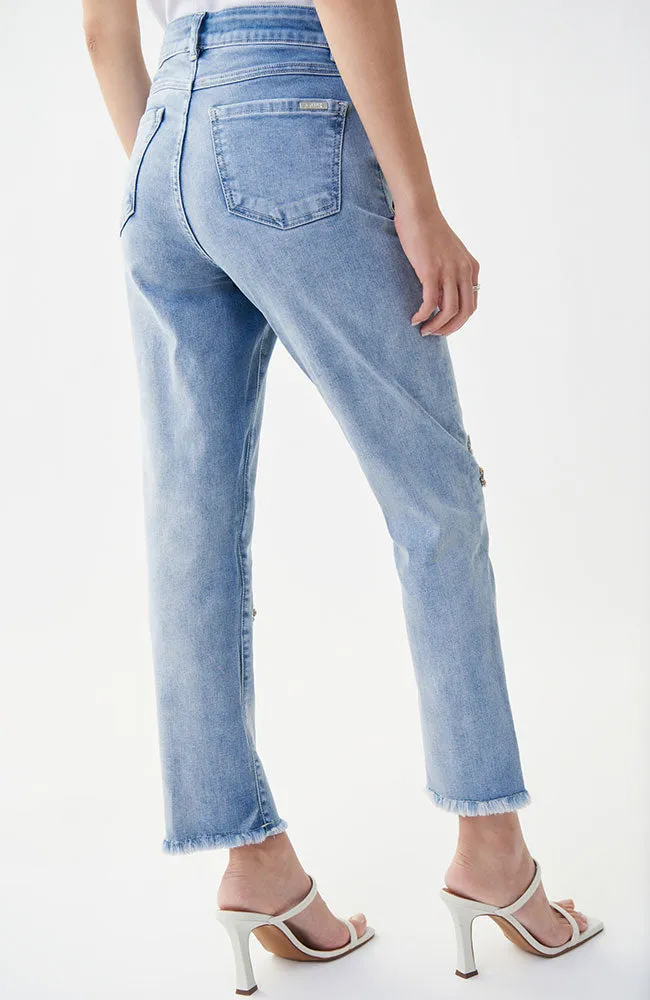 Stone Embellished Jean in Light Denim