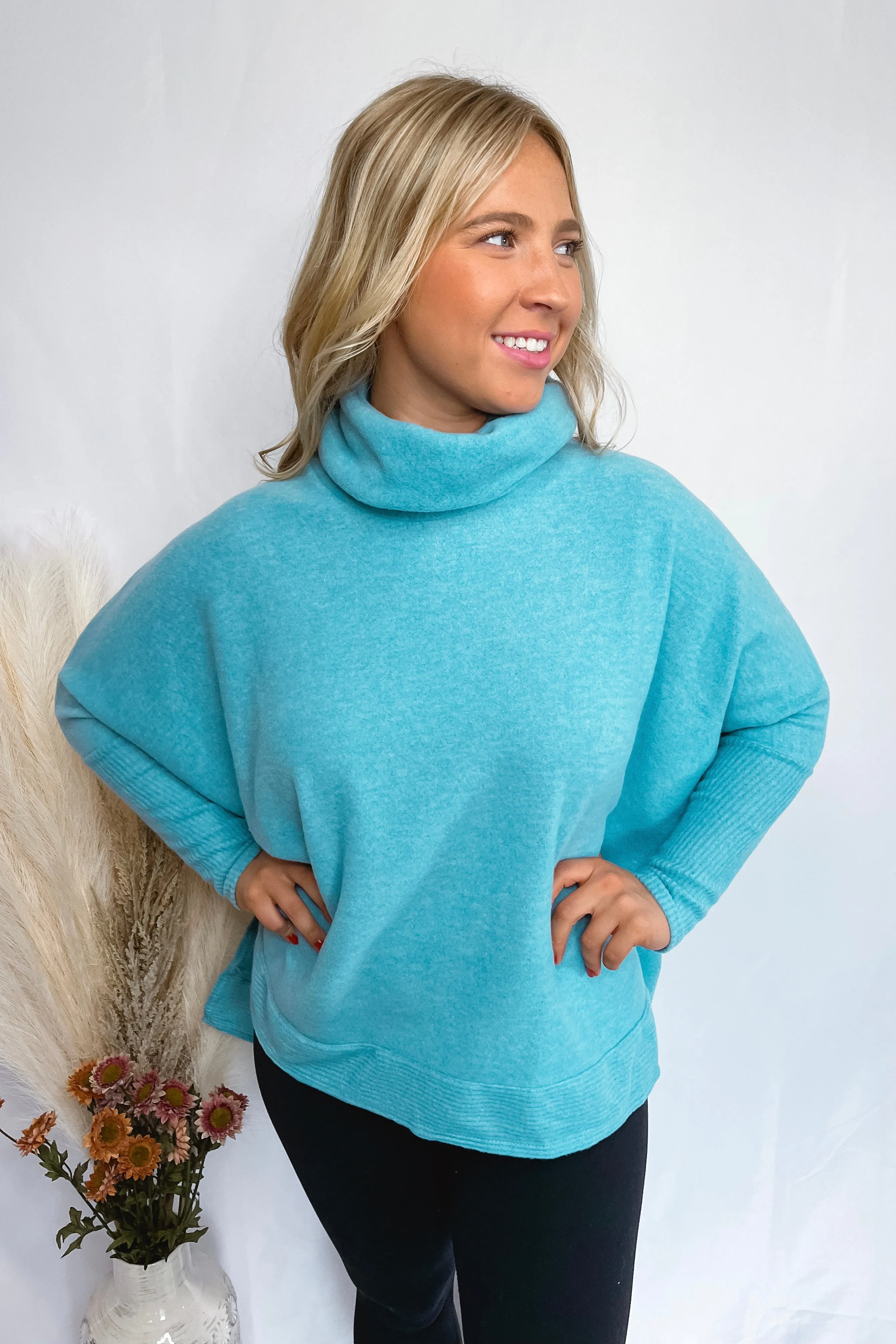 Ticket To Cozy Brushed Turtleneck Pullover - Blue