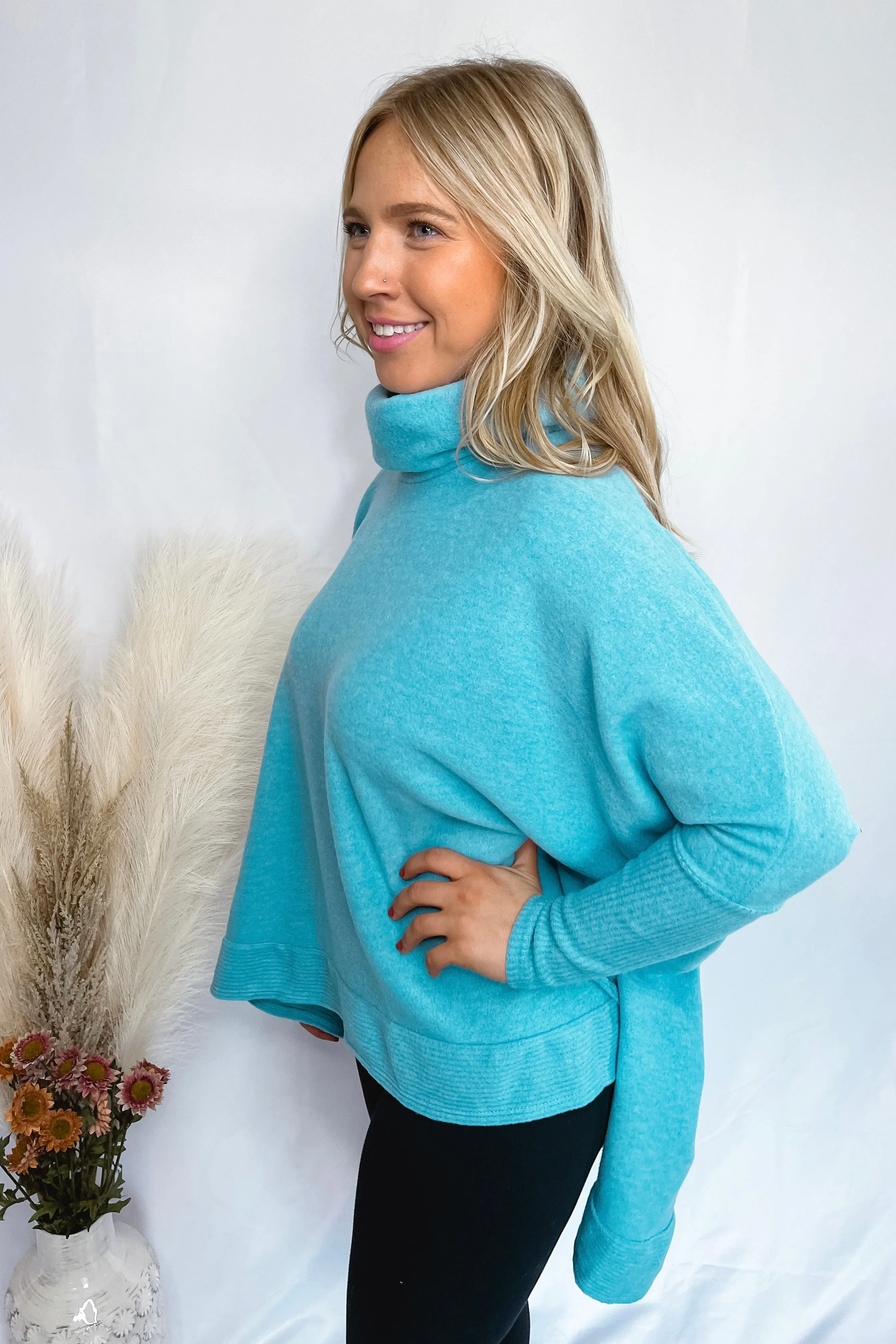 Ticket To Cozy Brushed Turtleneck Pullover - Blue