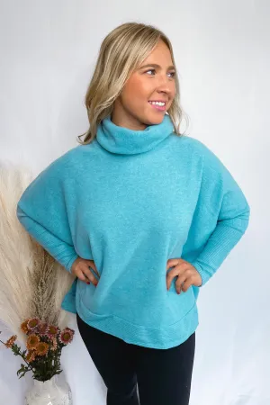 Ticket To Cozy Brushed Turtleneck Pullover - Blue