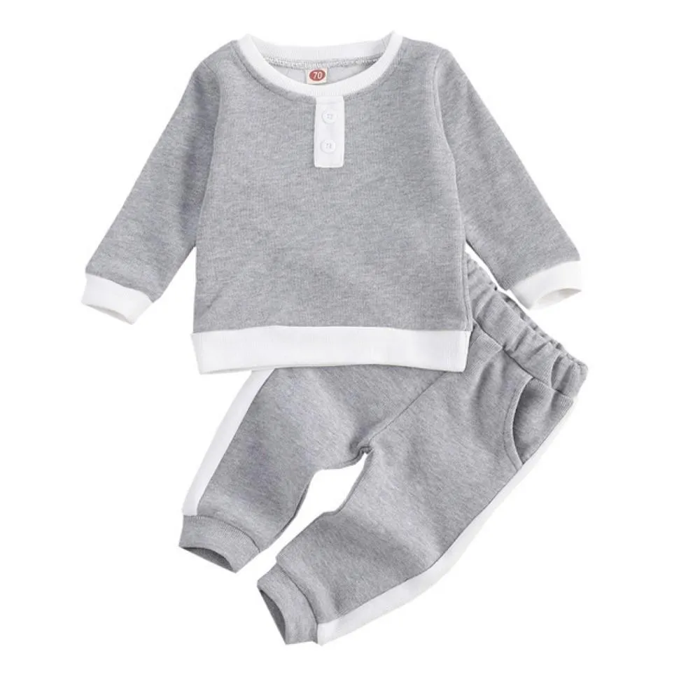 Toddler Boys Buttons Long Sleeve Top & Pants Baby Boy Clothes Wholesale