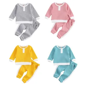 Toddler Boys Buttons Long Sleeve Top & Pants Baby Boy Clothes Wholesale