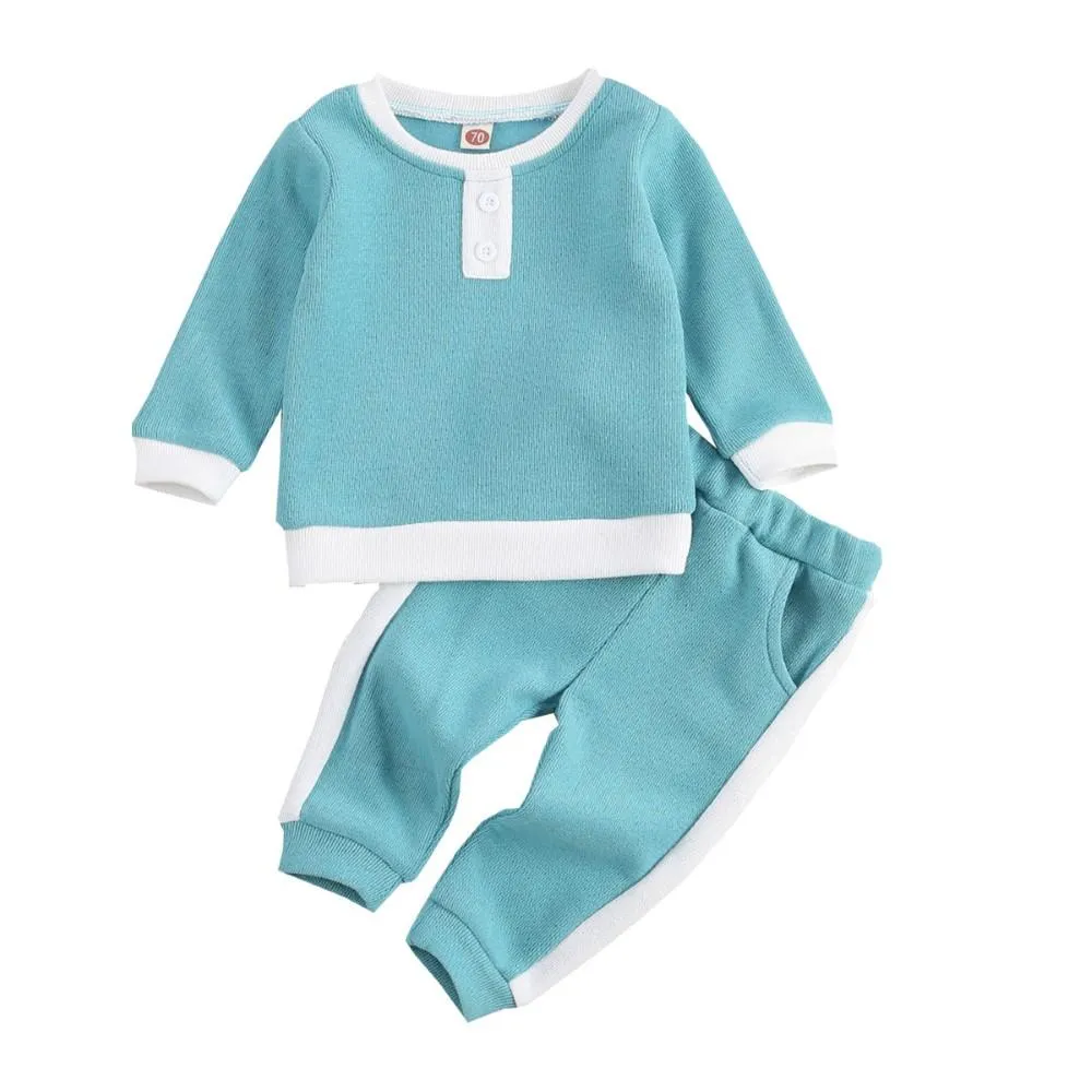 Toddler Boys Buttons Long Sleeve Top & Pants Baby Boy Clothes Wholesale