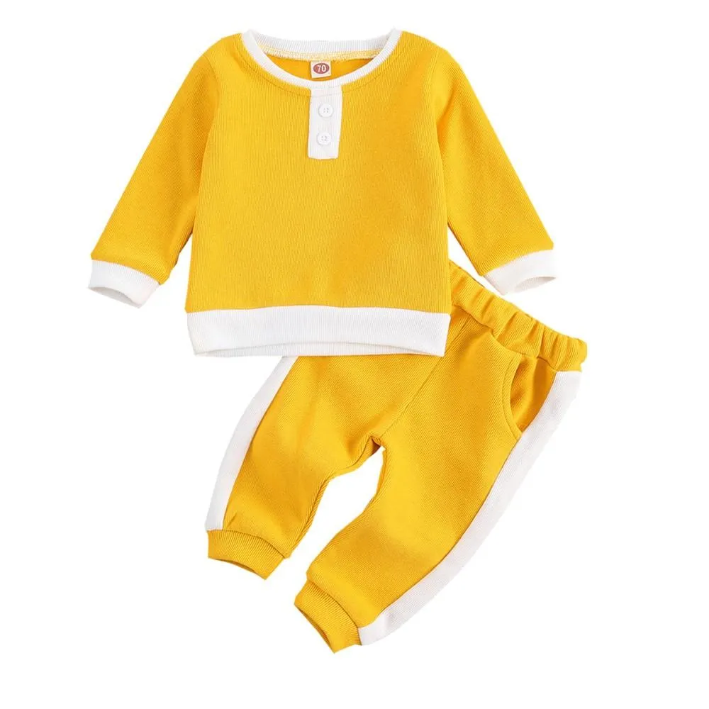 Toddler Boys Buttons Long Sleeve Top & Pants Baby Boy Clothes Wholesale