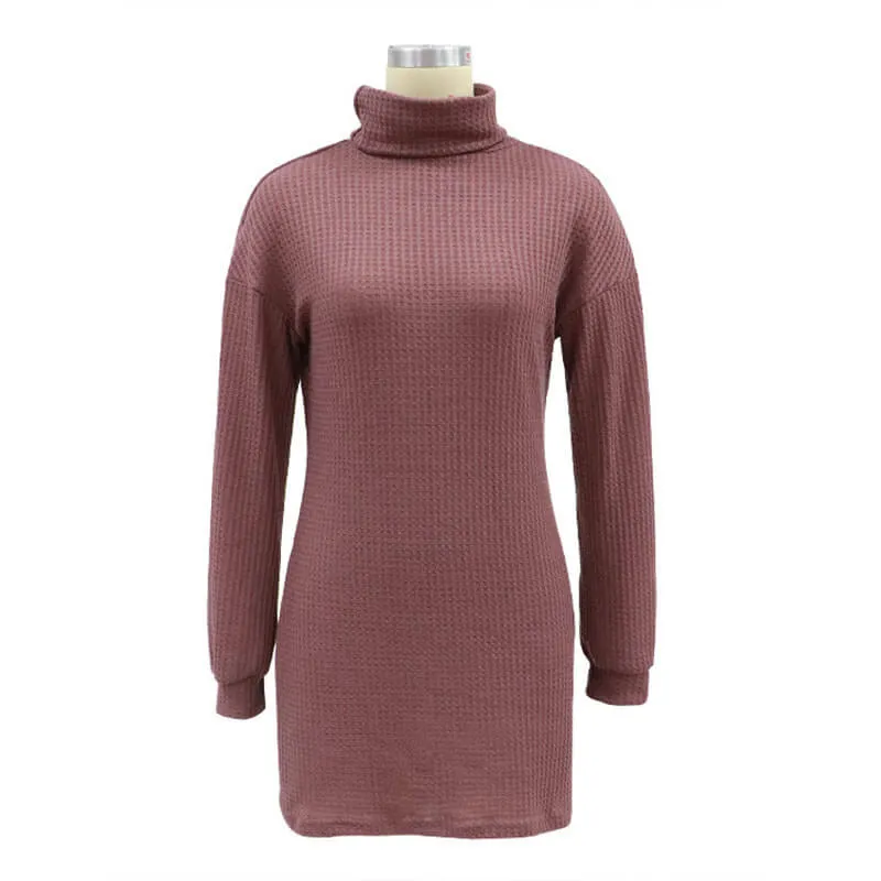 Turtleneck Waffle Knitted Short Dress