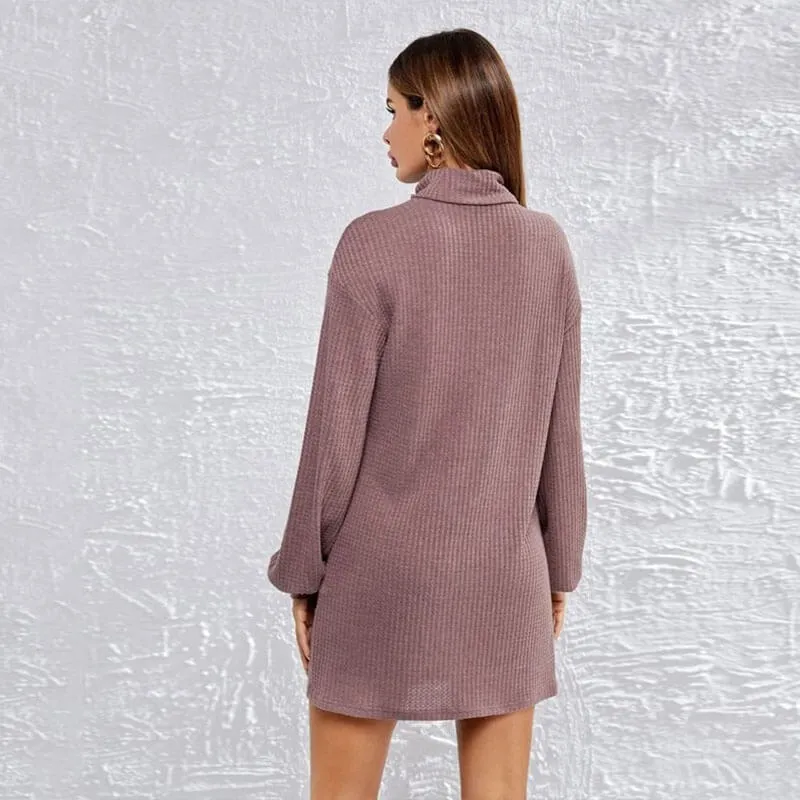 Turtleneck Waffle Knitted Short Dress