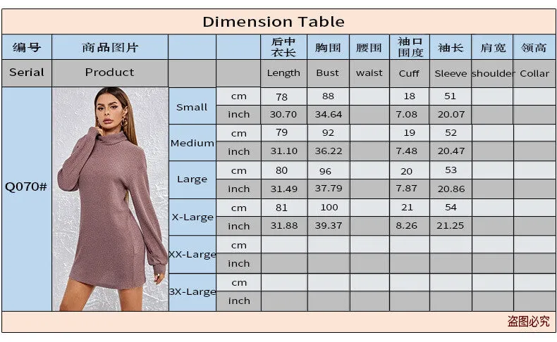 Turtleneck Waffle Knitted Short Dress