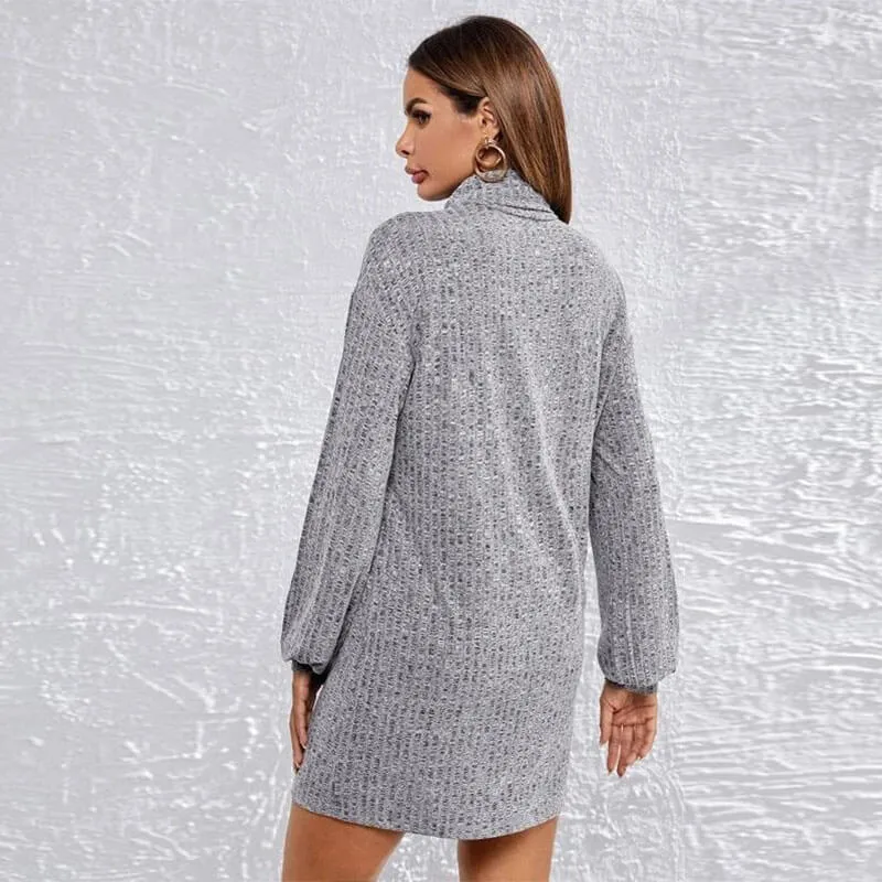 Turtleneck Waffle Knitted Short Dress