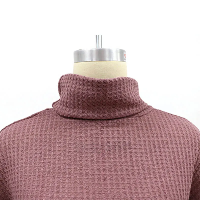 Turtleneck Waffle Knitted Short Dress