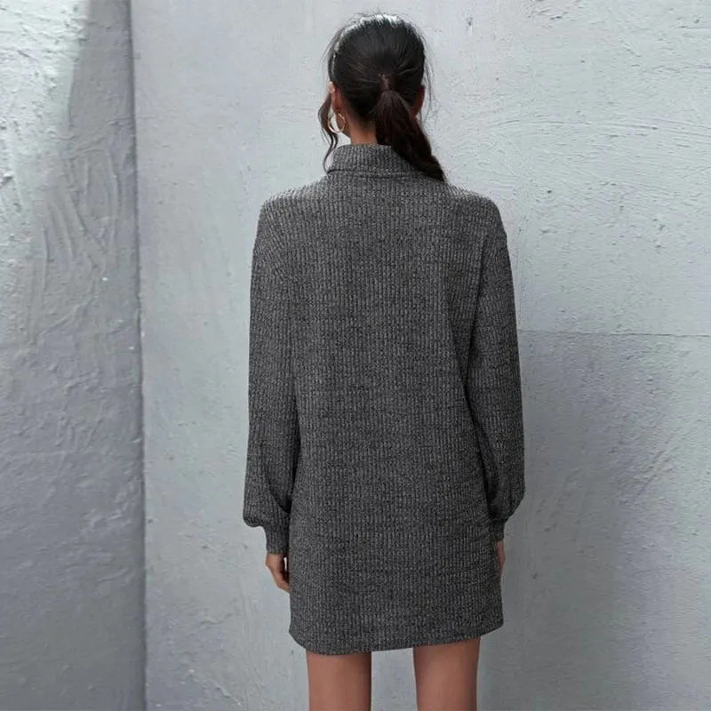 Turtleneck Waffle Knitted Short Dress