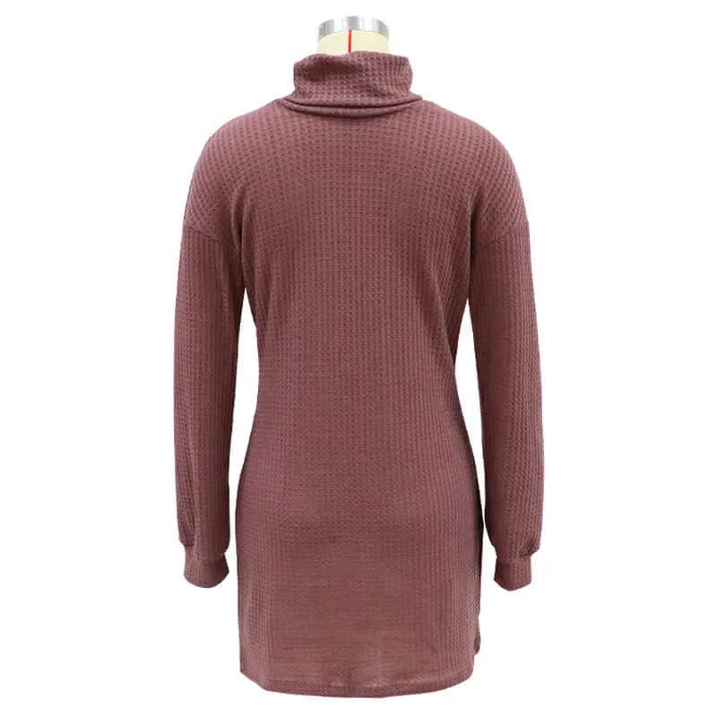 Turtleneck Waffle Knitted Short Dress