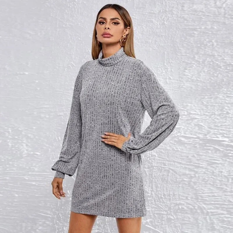 Turtleneck Waffle Knitted Short Dress