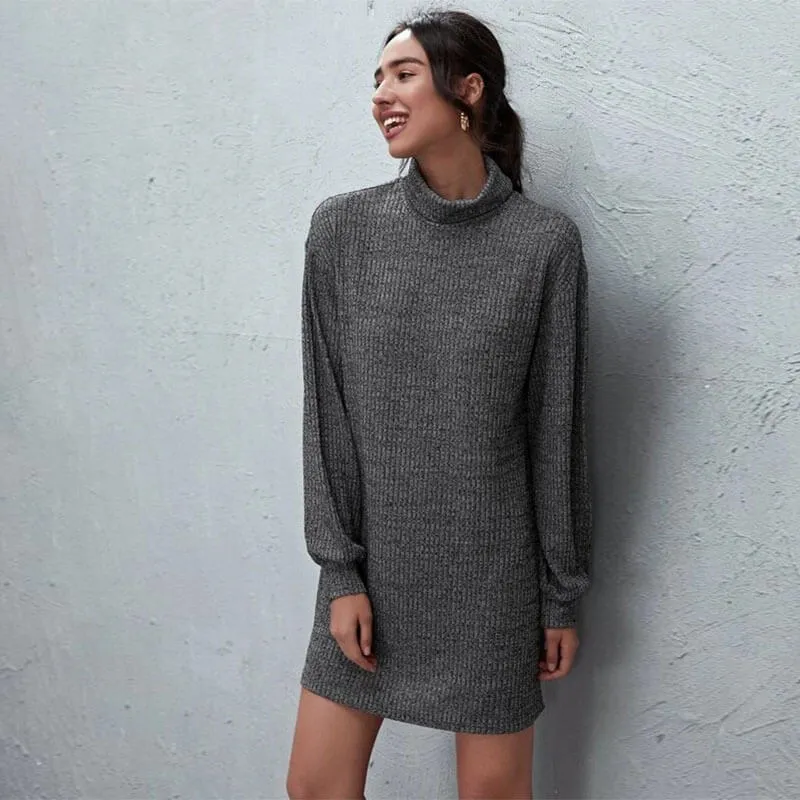 Turtleneck Waffle Knitted Short Dress