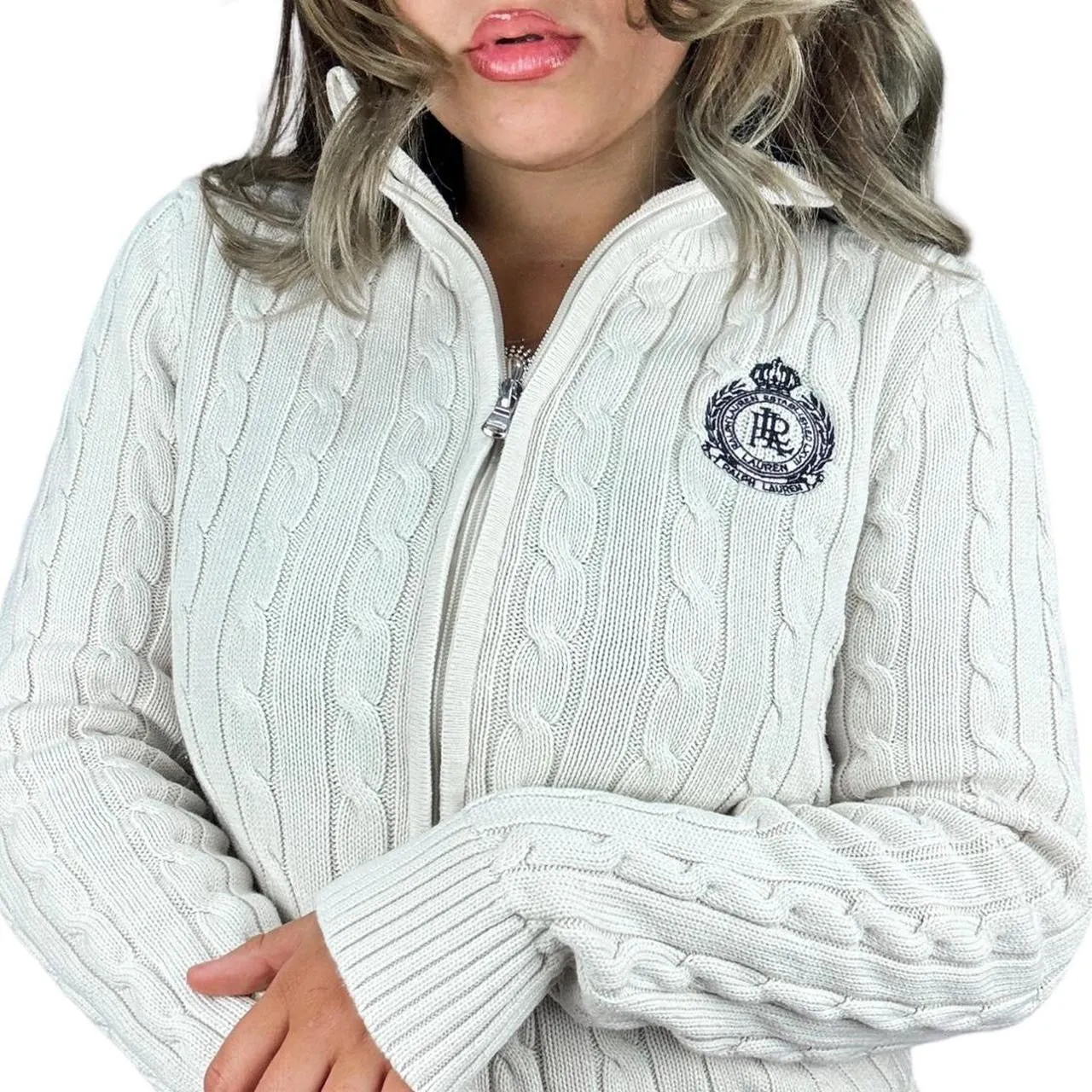 Vintage Ralph Lauren Cable Knit Zip Up (L)