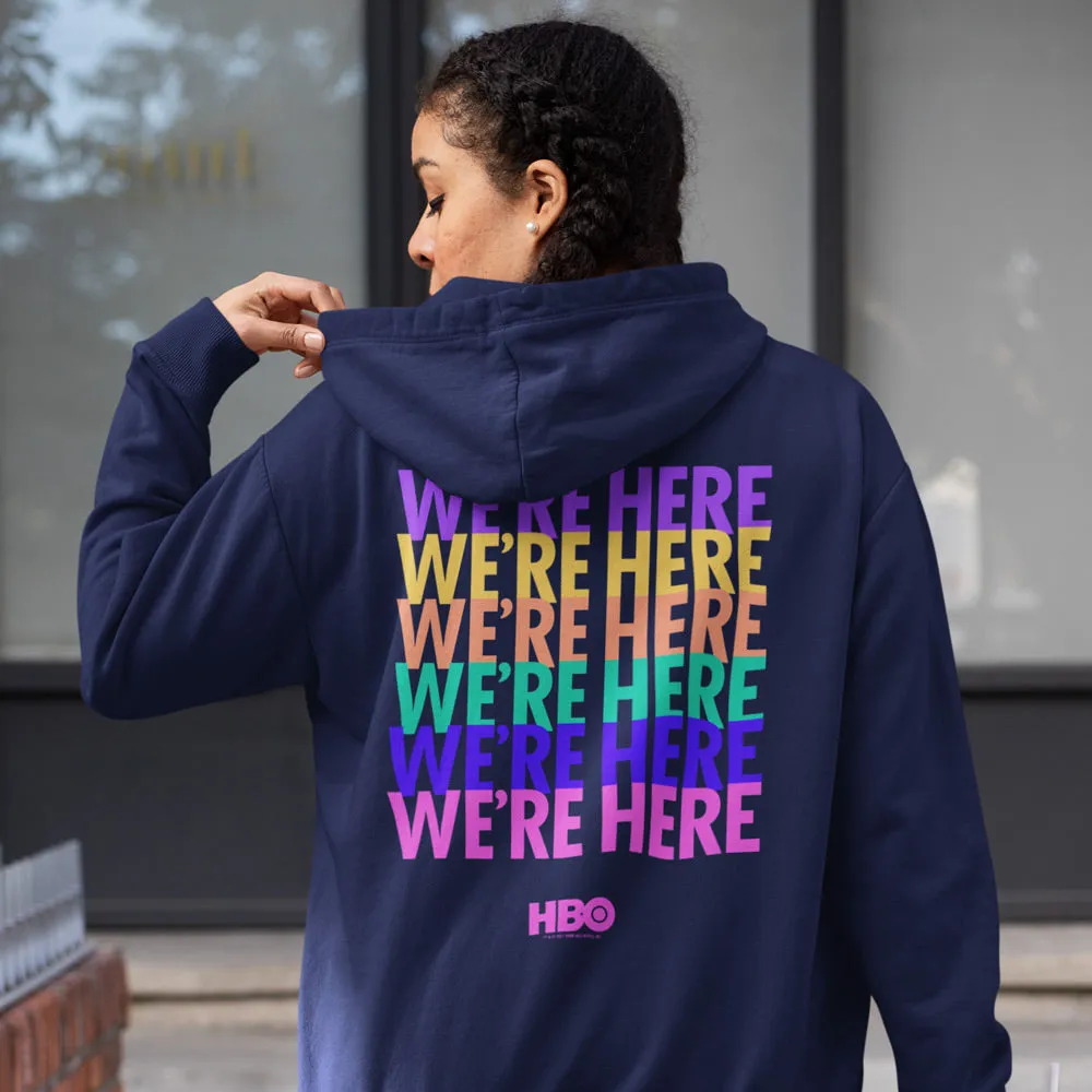 We're Here Rainbow Logo Fleece Hooded Sweatshirt