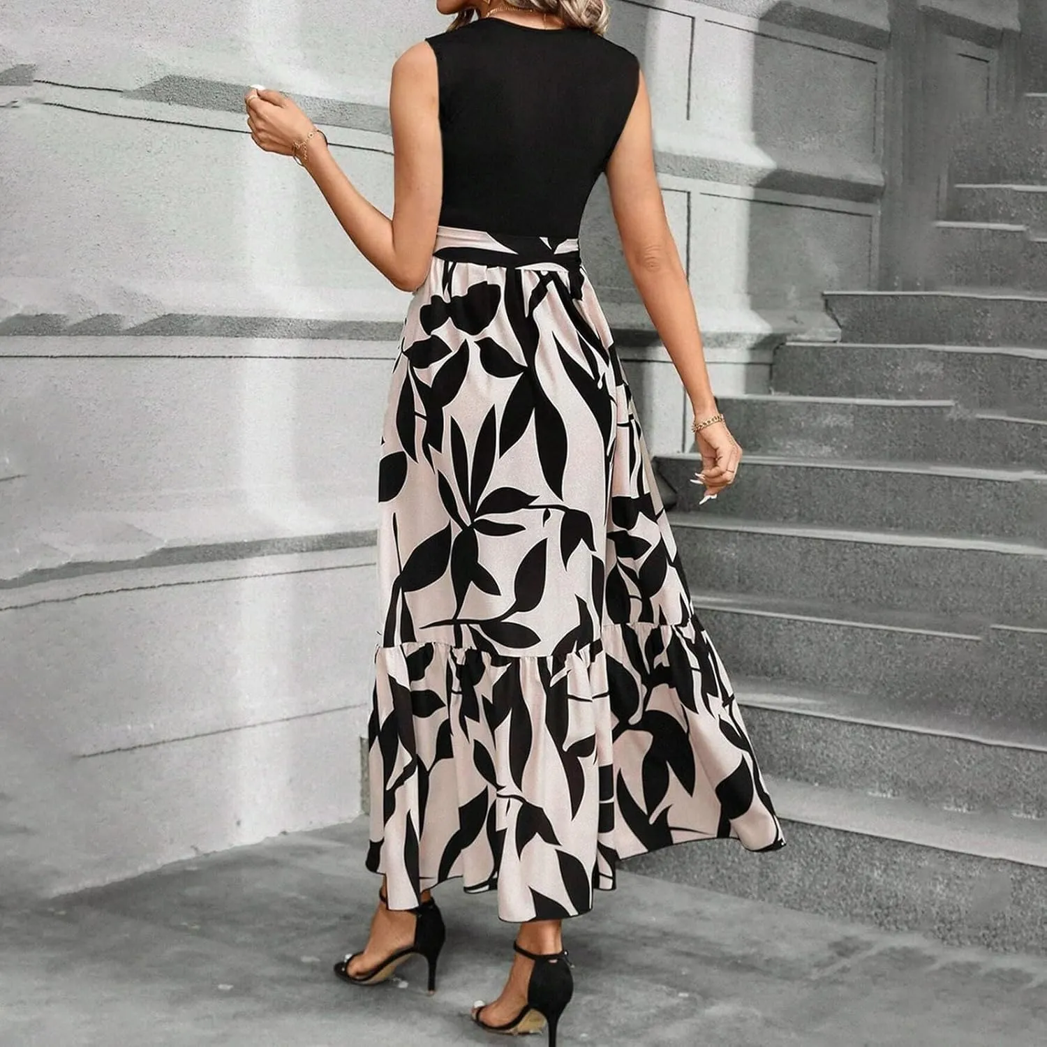 Women Summer Dresses 2025 Printed Sundresses Elegant Beach Tank Dress A Line Casual Sleeveless Vacation Clothes