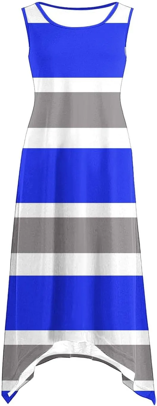 Women Summer Fashion Dresses Casual Print Midi Dress Loose Fit Striped Flowy Sundress Summer Beach Dresses