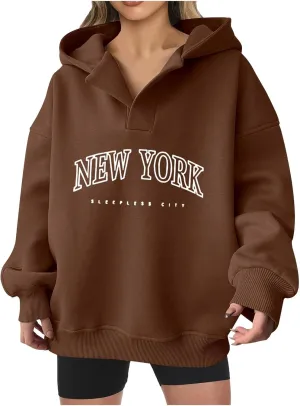 Womens Oversized Hoodies Long Sleeve Pullover Casual Fall Teen Girls Preppy Clothes 2024 Trendy V Neck Sweatshirts