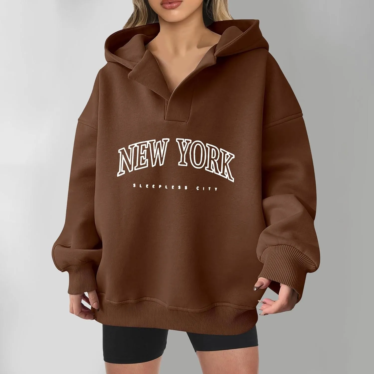 Womens Oversized Hoodies Long Sleeve Pullover Casual Fall Teen Girls Preppy Clothes 2024 Trendy V Neck Sweatshirts