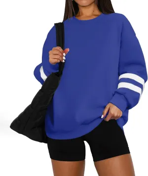 Women's Sweatshirts Loose Casual Trendy Long Sleeve Striped Printed Crew Neck Oversized Sports Sweatshirt Plus Size, S-5XL