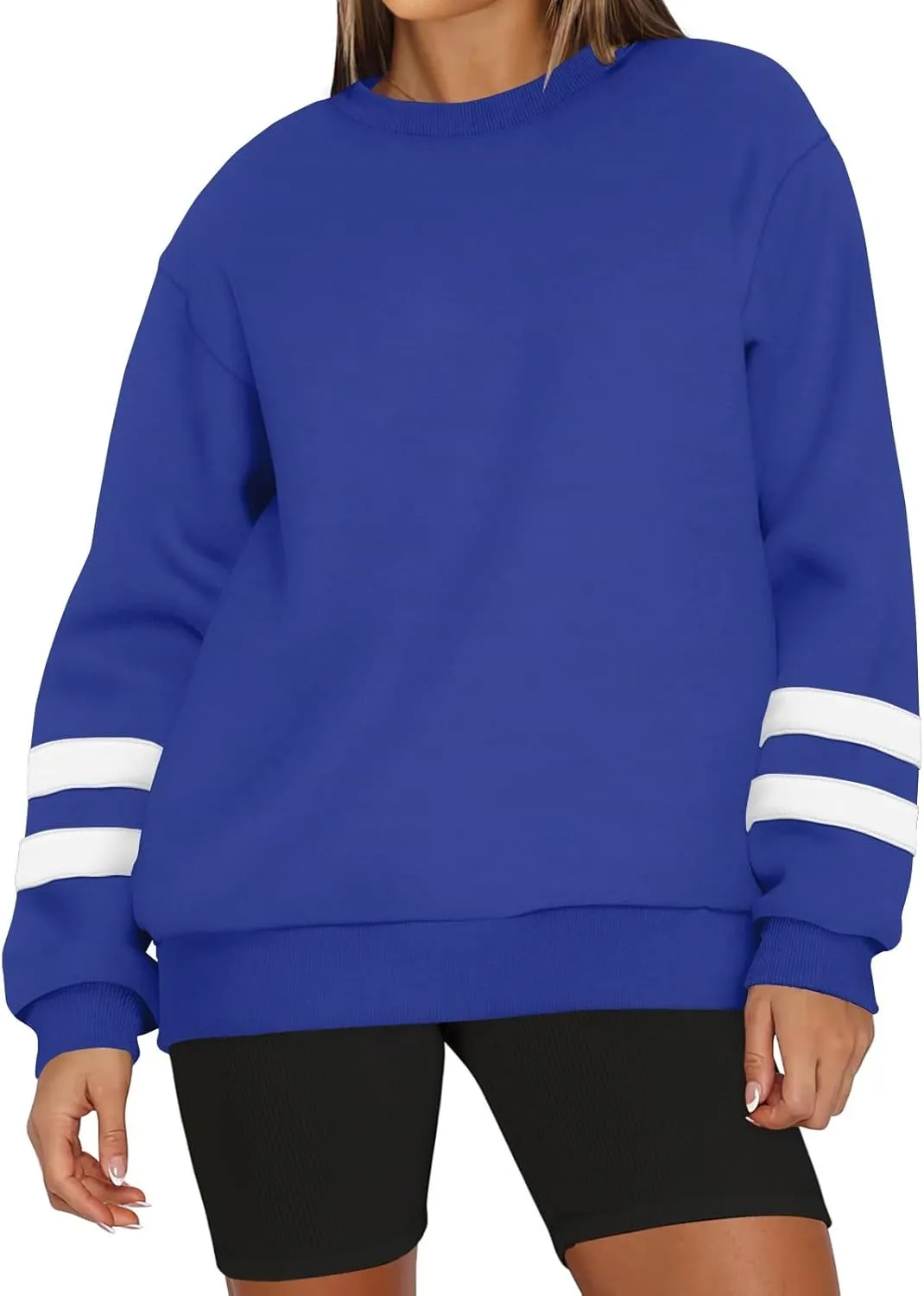 Women's Sweatshirts Loose Casual Trendy Long Sleeve Striped Printed Crew Neck Oversized Sports Sweatshirt Plus Size, S-5XL
