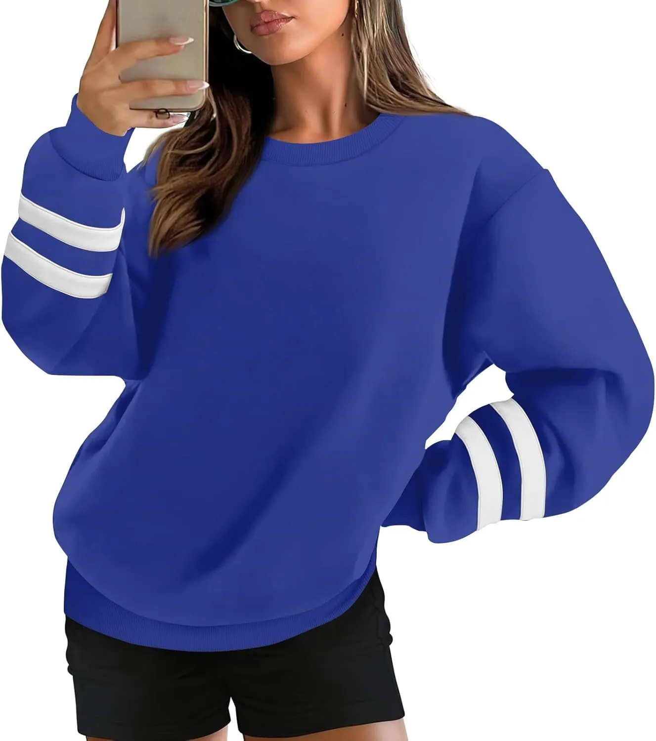 Women's Sweatshirts Loose Casual Trendy Long Sleeve Striped Printed Crew Neck Oversized Sports Sweatshirt Plus Size, S-5XL